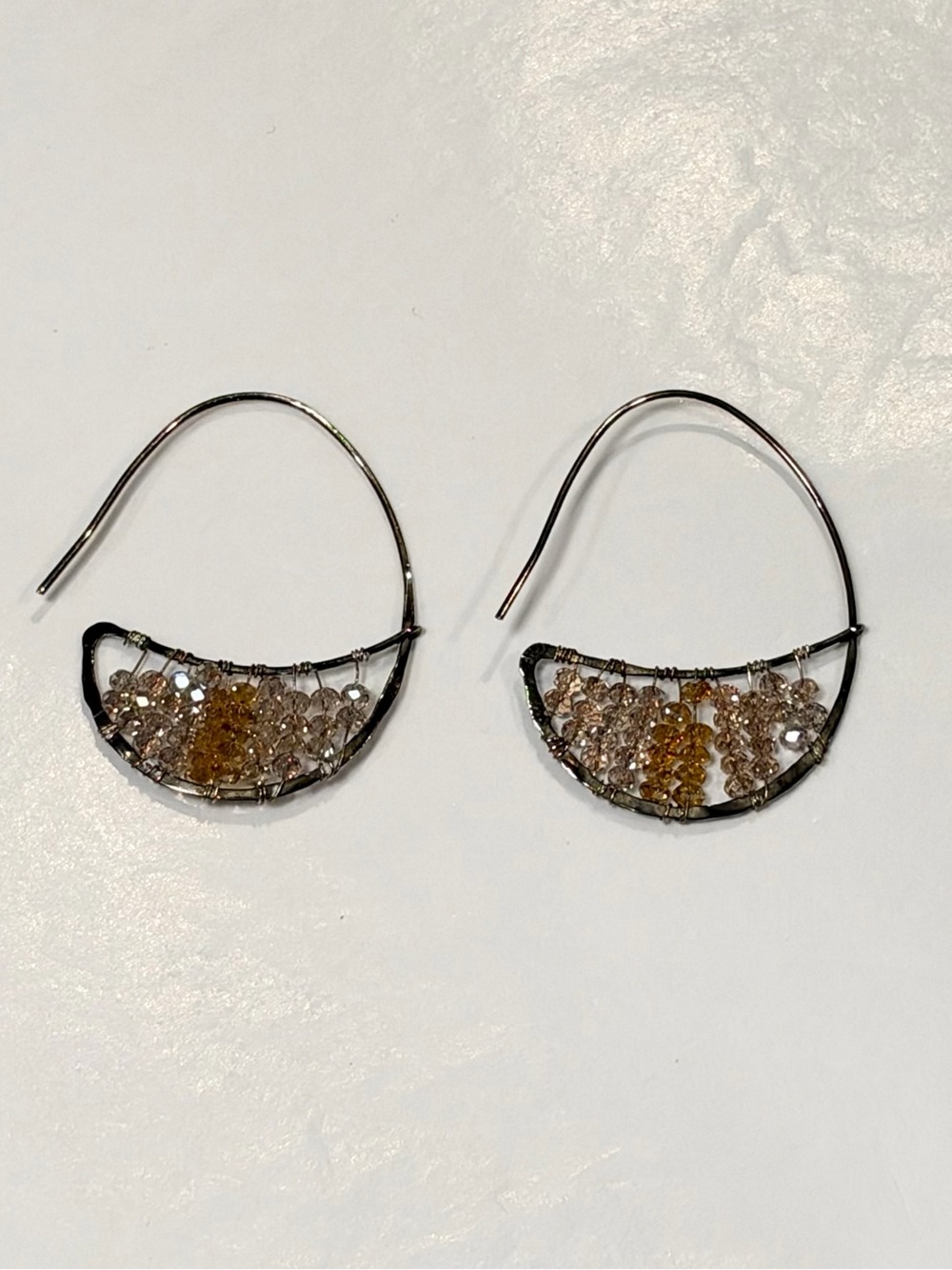 Anthropologie Wire Wrapped Beaded Crescent Hoop Earrings